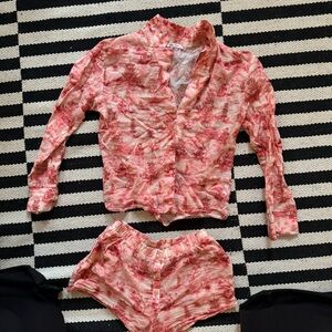 Stunning thin linen pajama set with Asian pattern